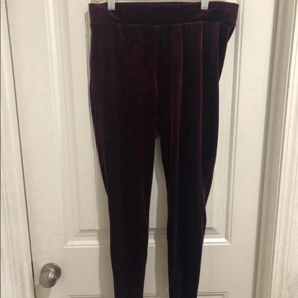 Burgundy velvet leggings